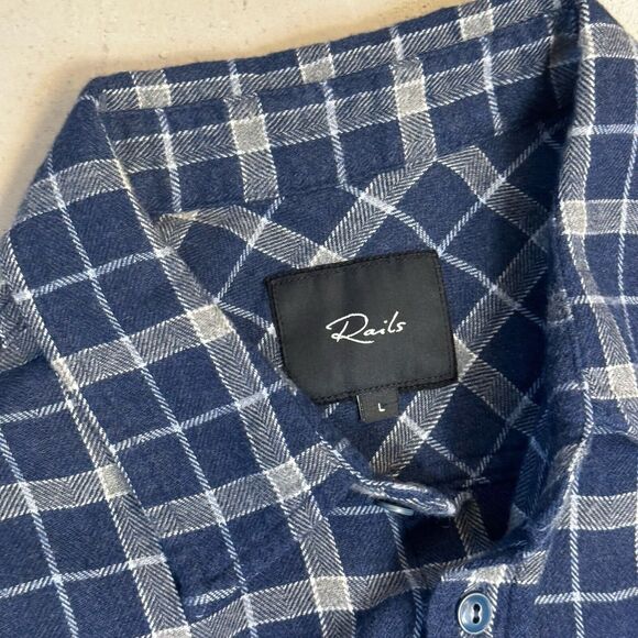 Rails Brushed Lennox Indigo Grey Plaid Flannel Button Down Shirt Men’s Large - Picture 3 of 10